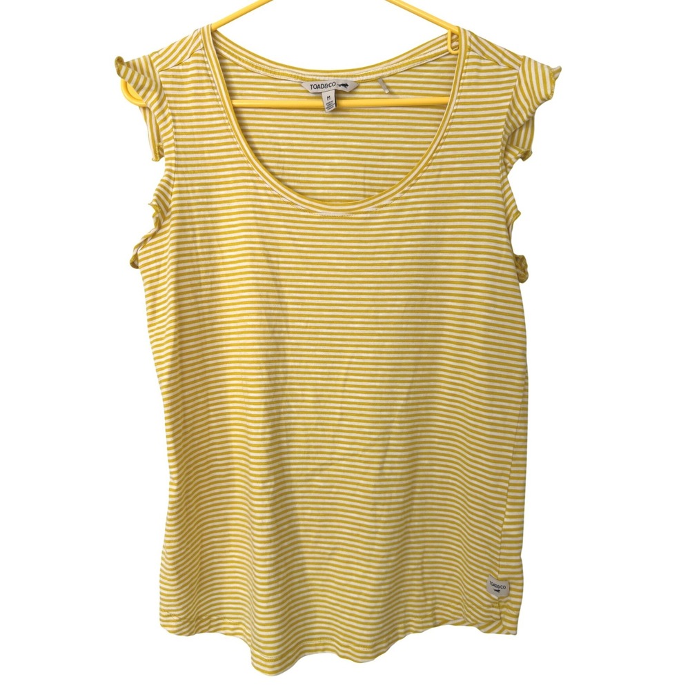 Toad&Co Womens Yellow White Striped Organic Cotton Ruffle Sleeve Top Size M